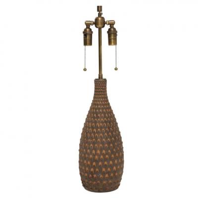 Raymor Raymor Table Lamp Ceramic Brown Pinecone Signed