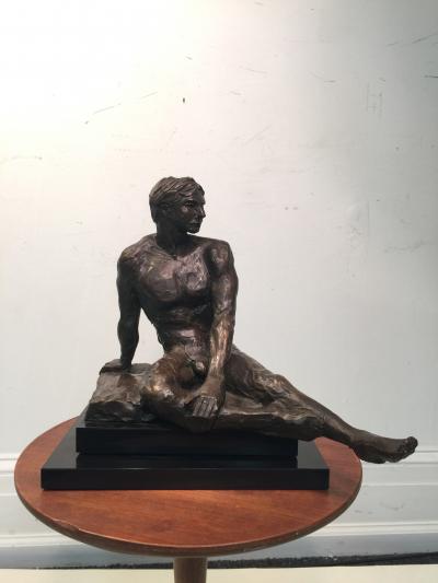  Rayne BRUTALIST NUDE MAN SCULPTURE ON REVOLVING BASE