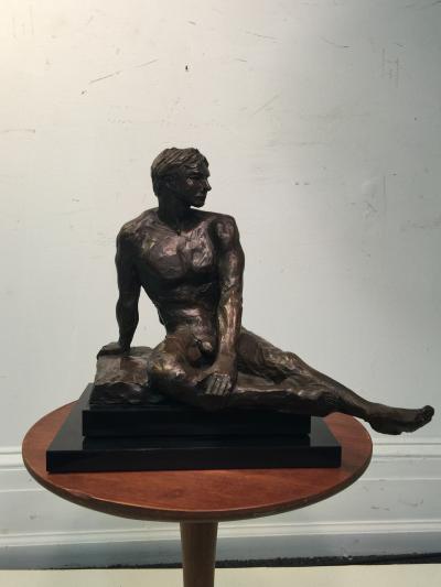  Rayne BRUTALIST NUDE MAN SCULPTURE ON REVOLVING BASE