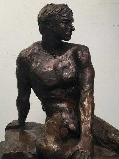  Rayne BRUTALIST NUDE MAN SCULPTURE ON REVOLVING BASE