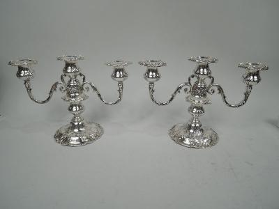  Reed Barton Pair of Reed Barton Francis I Low 3 Light Candelabra 1950