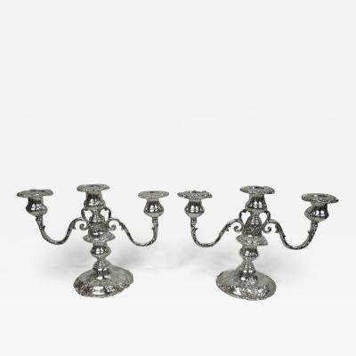  Reed Barton Pair of Reed Barton Francis I Low 3 Light Candelabra 1950