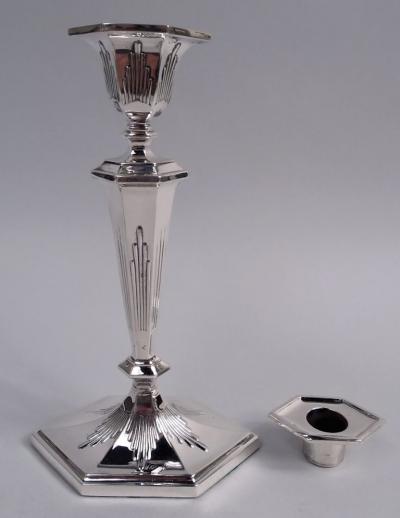  Reed Barton Pair of Reed Barton Snazzy Edwardian Modern Classical Candlesticks