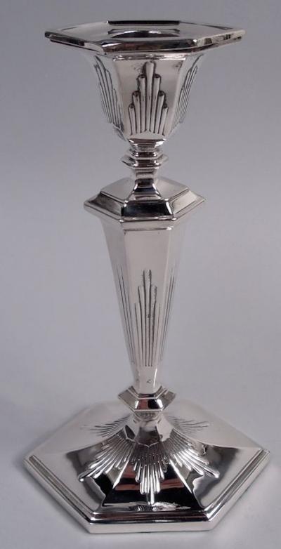  Reed Barton Pair of Reed Barton Snazzy Edwardian Modern Classical Candlesticks