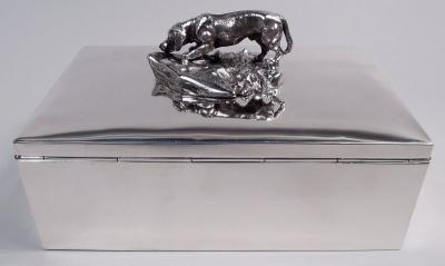  Reed Barton Reed Barton Sterling Silver Cigar Box with Hound Dog Finial