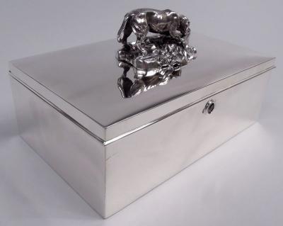  Reed Barton Reed Barton Sterling Silver Cigar Box with Hound Dog Finial