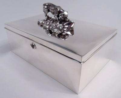  Reed Barton Reed Barton Sterling Silver Cigar Box with Hound Dog Finial