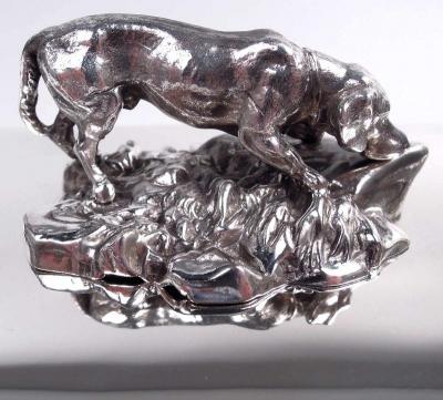  Reed Barton Reed Barton Sterling Silver Cigar Box with Hound Dog Finial