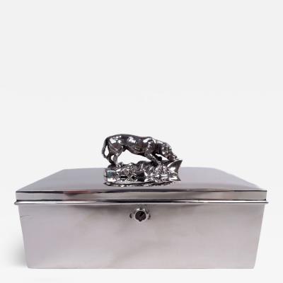  Reed Barton Reed Barton Sterling Silver Cigar Box with Hound Dog Finial