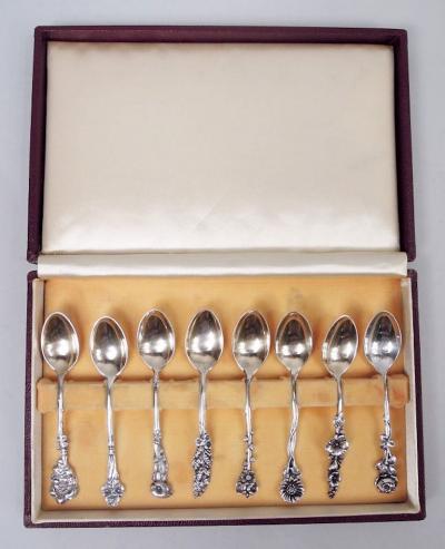  Reed Barton Set of 8 Reed Barton Harlequin Sterling Silver Demitasse Spoons