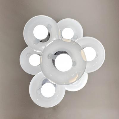 Reggiani 1960 Reggiani Italian Vintage 7 Milk Glass Globe Nickel Flush Pendant Table Lamp