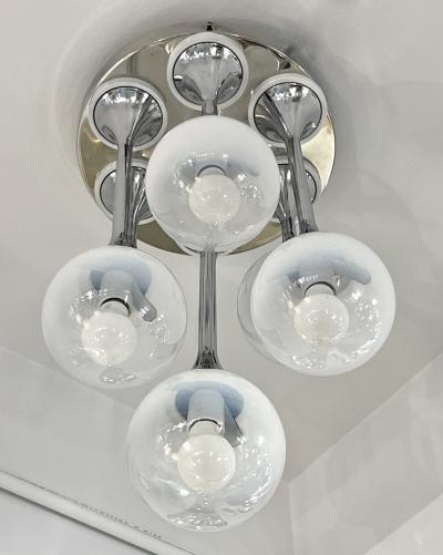 Reggiani 1960 Reggiani Italian Vintage 7 Milk Glass Globe Nickel Flush Pendant Table Lamp