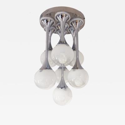  Reggiani 1960 Reggiani Italian Vintage 7 Milk Glass Globe Nickel Flush Pendant Table Lamp