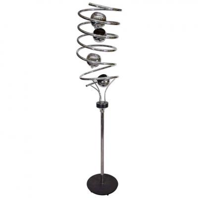  Reggiani 1970s Italian Chrome Spiral Floor Lamp