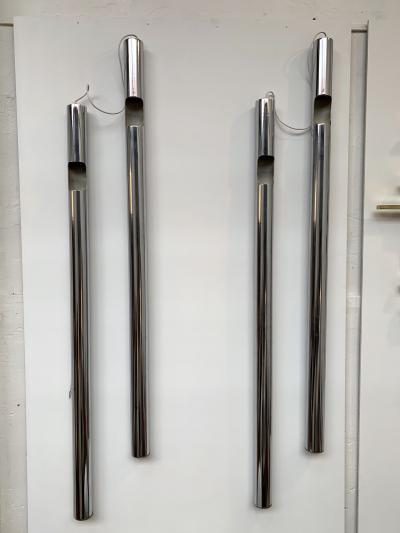  Reggiani Large Pair of Organs Metal Chrome Sconces by Reggiani Italy 1970s