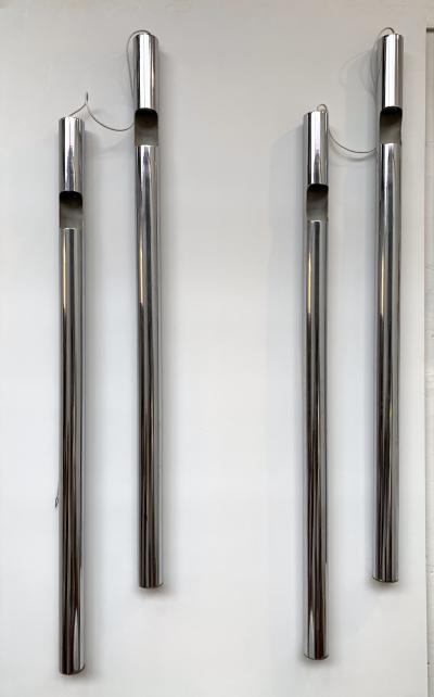  Reggiani Large Pair of Organs Metal Chrome Sconces by Reggiani Italy 1970s