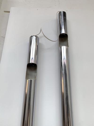  Reggiani Large Pair of Organs Metal Chrome Sconces by Reggiani Italy 1970s