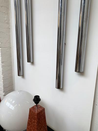  Reggiani Large Pair of Organs Metal Chrome Sconces by Reggiani Italy 1970s