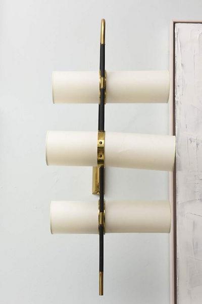  Reggiani Pair of Italian Modern Brass Enameled Parchment Wall Lights Sconces