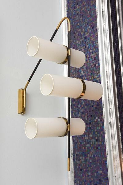  Reggiani Pair of Italian Modern Brass Enameled Parchment Wall Lights Sconces