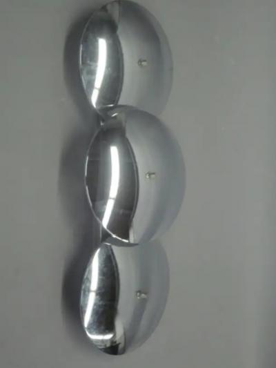  Reggiani Pair of Large Italian Mid Century Modern Chrome Sconces Flush Mounts Reggiani