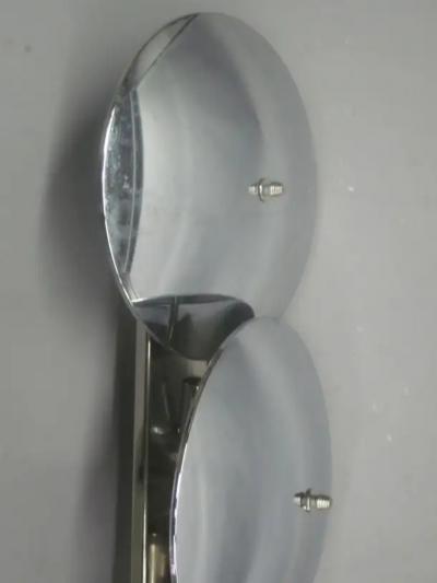  Reggiani Pair of Large Italian Mid Century Modern Chrome Sconces Flush Mounts Reggiani
