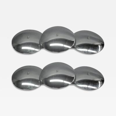  Reggiani Pair of Large Italian Mid Century Modern Chrome Sconces Flush Mounts Reggiani