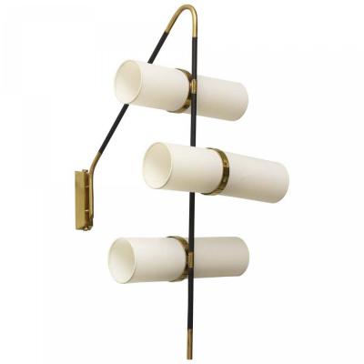  Reggiani Pair of Modern Brass Enameled Parchment Wall Lights Sconces Reggiani