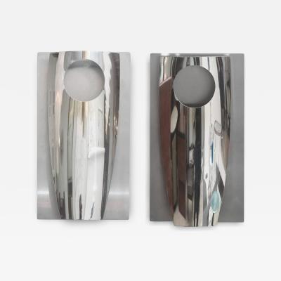  Reggiani Pair of Polished Chrome and Stainless Steel Wall Lights Sconces Reggiani