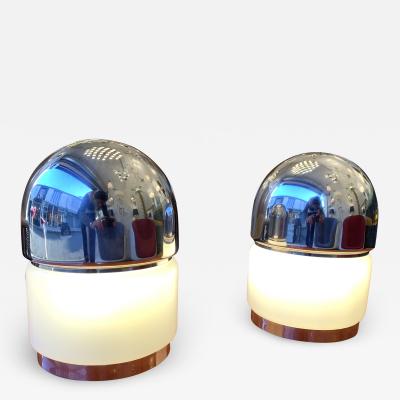  Reggiani Pair of Salt and Pepper Lamps Metal Opaline Glass by Reggiani Italy 1970