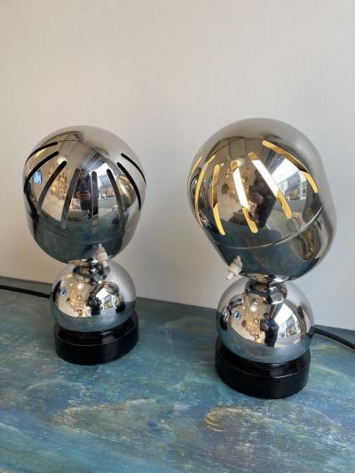  Reggiani Pair of Space Age Metal Chrome Lamps by Reggiani Italy 1970s