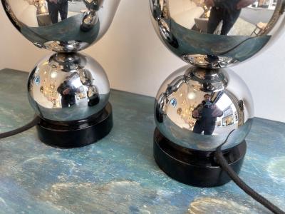  Reggiani Pair of Space Age Metal Chrome Lamps by Reggiani Italy 1970s