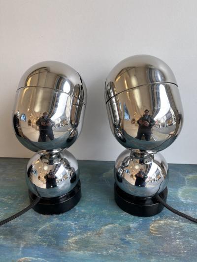  Reggiani Pair of Space Age Metal Chrome Lamps by Reggiani Italy 1970s