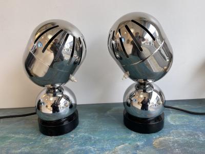  Reggiani Pair of Space Age Metal Chrome Lamps by Reggiani Italy 1970s
