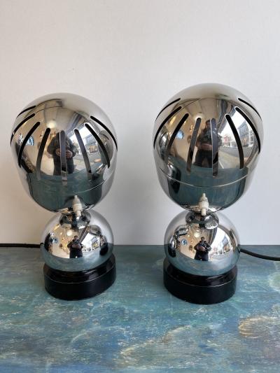  Reggiani Pair of Space Age Metal Chrome Lamps by Reggiani Italy 1970s