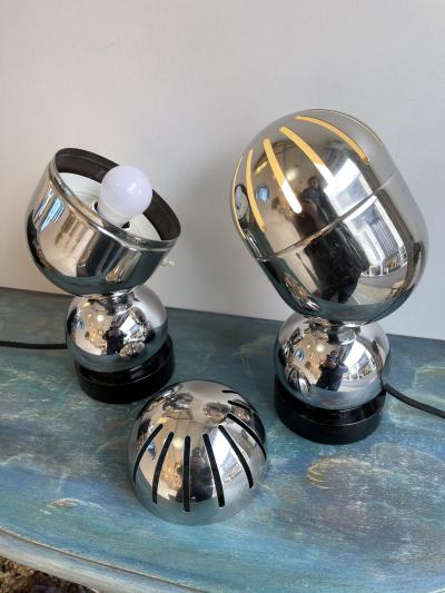  Reggiani Pair of Space Age Metal Chrome Lamps by Reggiani Italy 1970s