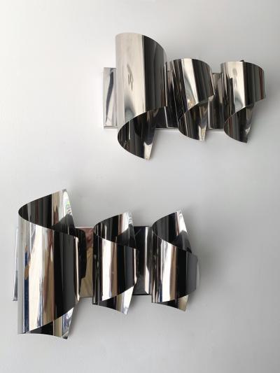  Reggiani Pair of Spiral Metal Chrome Sconces by Reggiani Italy 1970s