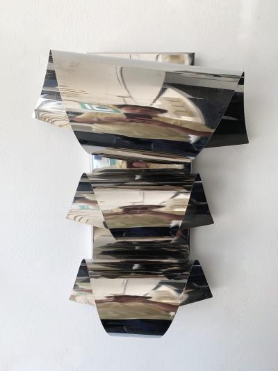  Reggiani Pair of Spiral Metal Chrome Sconces by Reggiani Italy 1970s