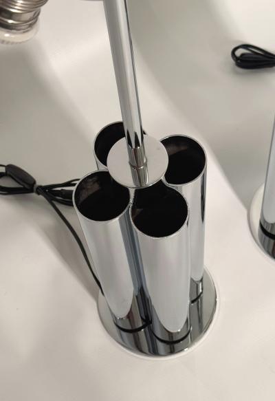  Reggiani Pair of large chromed steel lamps Reggiani Italy circa 1970