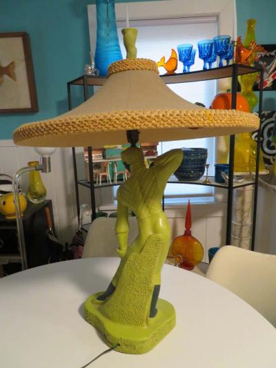  Reglor Fantastic Reglor of California Male Fencer Lamp with Original Shade circa 1951