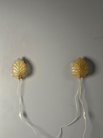  Reijmyre Glasbruk Reijmyre Swedish Mid Century Modern Gold Leaf Sconces Sweden 1990s