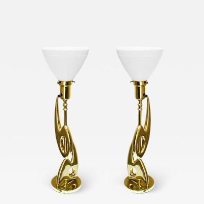  Rembrandt Pair of Brass Sculptural Table Lamps