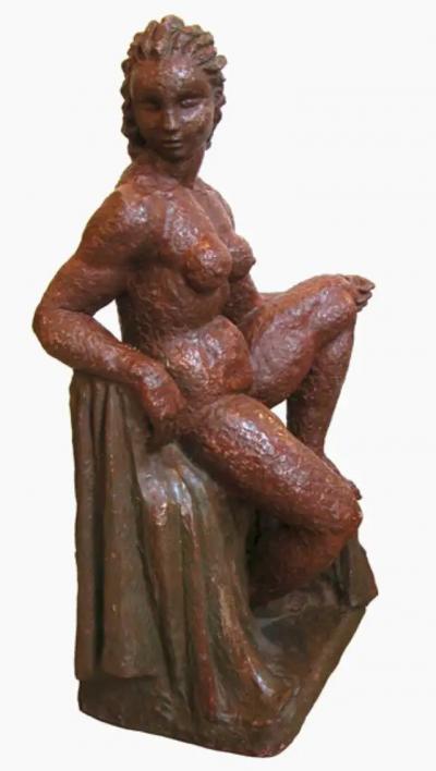  Rene Romage French 1940s Terra Cotta Sculpture of a Woman