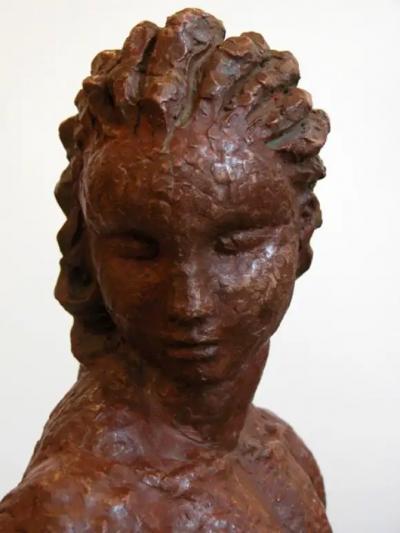  Rene Romage French 1940s Terra Cotta Sculpture of a Woman