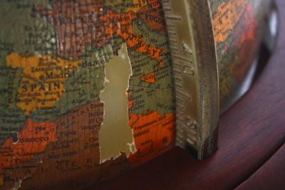  Replogle 1960s Replogle Illuminated Glass Globe on Mahogany Stand