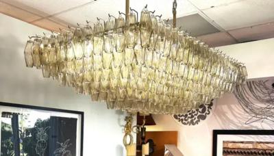  Restoration Hardware Restoration Hardware Chiara Smoked Glass Tiered Rectangular Brass Chandelier