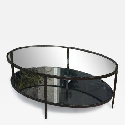  Restoration Hardware Restoration Hardware Wrought Iron Mirror and Glass Oval Cocktail Table