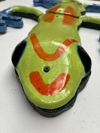  Rexx Fischer Monumental Glazed Ceramic Gecko Wall Sculpture by Rexx Fischer Florida Artist