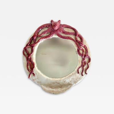 Rexx Fischer Original Ceramic Octopus Mirror with Wood Backing by Florida Artist Rexx Fischer