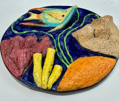  Rexx Fischer Queen Angel Fish Ceramic Wall Sculpture